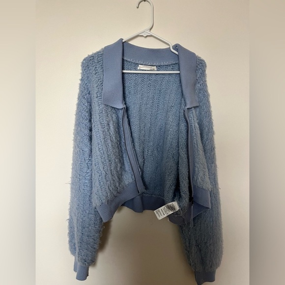 By Anthropologie Zip-Up Brushed Sweater Cardigan Blue - Picture 12 of 15